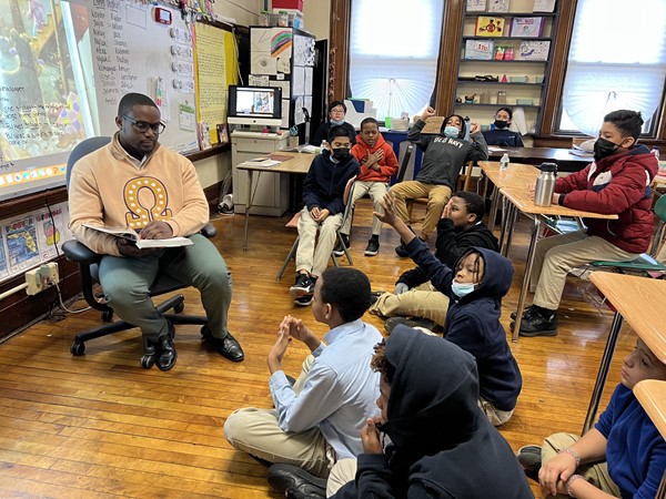 Mr. Cummings reads to students 